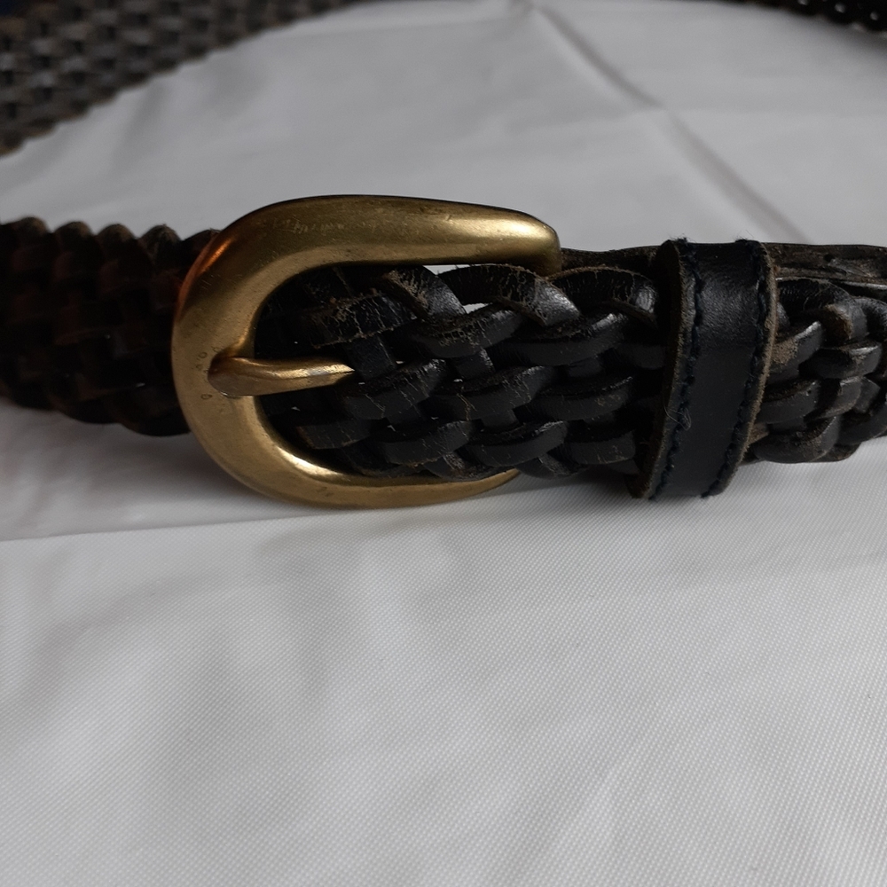 Fossil Breaded Leather Solid Brass Buckle Belt - image 1